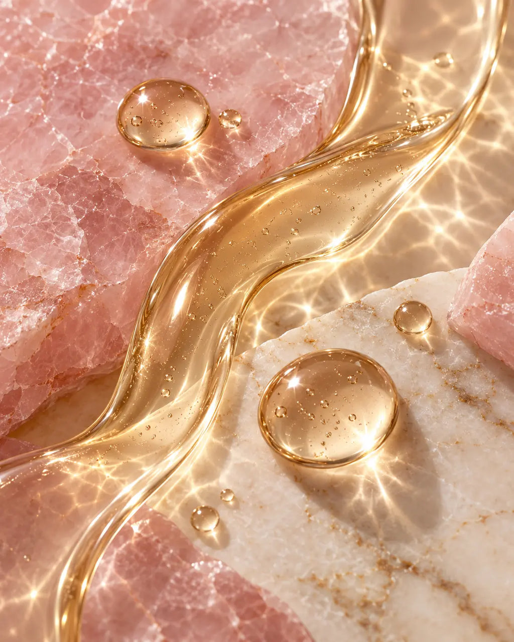 PurrrBright champagne serum texture on rose quartz