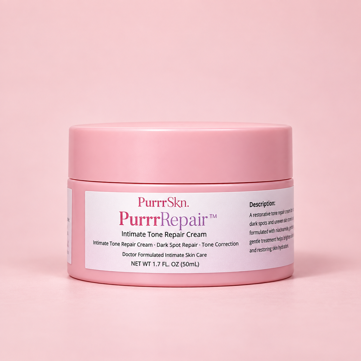 PurrrRepair intimate tone repair cream on blush pink background